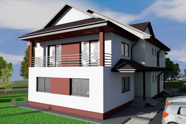 Proiect casa pe structura metalica duplex cu etaj 476-011 - fatada de casa imagine 3