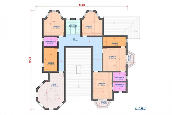 Proiect casa pe structura metalica de lux cu etaj 570-028 - plan etaj