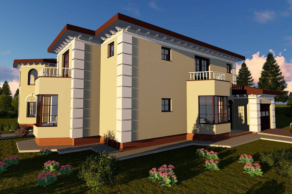 Proiect casa pe structura metalica de lux cu etaj 570-028 - fatada casei imagine 3