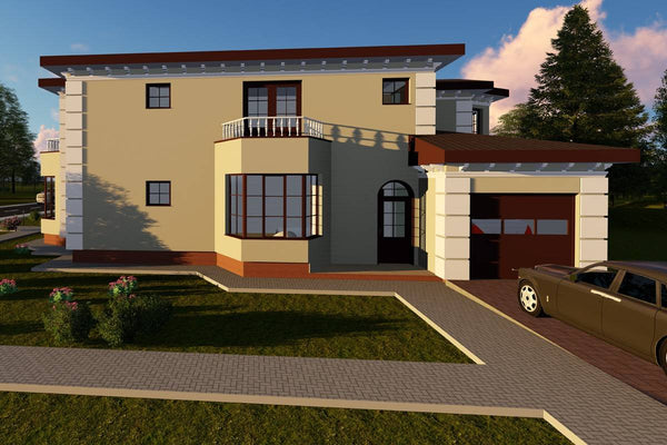 Proiect casa pe structura metalica de lux cu etaj 570-028 - fatada casei imagine 4