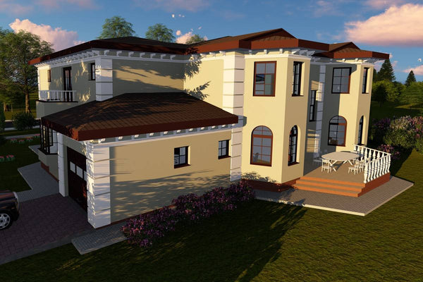Proiect casa pe structura metalica de lux cu etaj 570-028 - fatada casei imagine 5