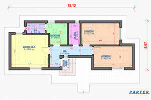 Proiect casa pe structura metalica 80 mp cu 2 dormitoare 035 - plan casa parter thumbnail