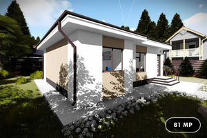 Proiect casa pe structura metalica amprenta 80 mp 081-086 - fațadă de casă imagine 1 thumbnail