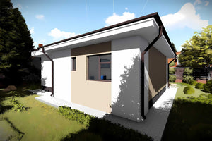 Proiect casa pe structura metalica amprenta 80 mp 081-086 - fațadă de casă imagine 2 thumbnail