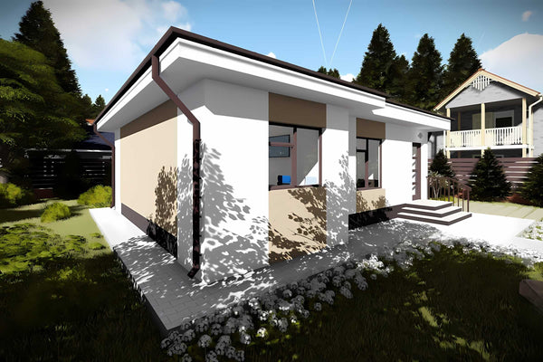 Proiect casa pe structura metalica amprenta 80 mp 081-086 - fațadă de casă imagine 3