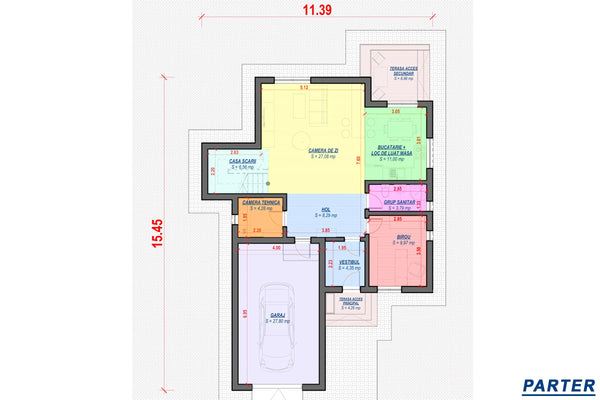 Proiect casa pe structura metalica cu 1 etaj si mansarda 038 - plan casa parter