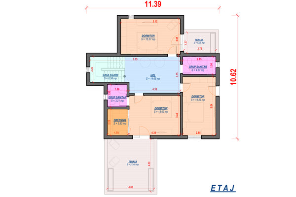 Proiect casa pe structura metalica cu 1 etaj si mansarda 038 - plan casa etaj 