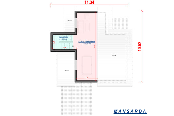 Proiect casa pe structura metalica cu 1 etaj si mansarda 038 - plan casa mansarda