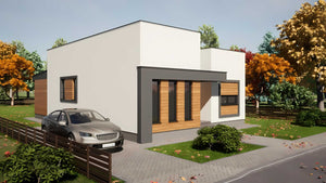 Proiect casa pe structura metalica cu 2 dormitoare fara etaj - fatada de casa moderna imagine 6 thumbnail