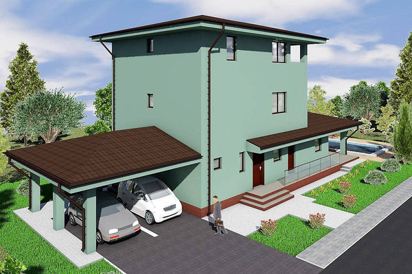 Proiect casa pe structura metalica cu 2 etaje 294-007 - fatada casa exterior imagine 2