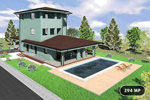 Proiect casa pe structura metalica cu 2 etaje 294-007 - fatada casa exterior imagine 1 thumbnail