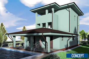 Proiect casa pe structura metalica cu 2 etaje 294-007 - fatada casa exterior imagine 12 thumbnail