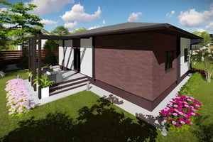 Proiect casa pe structura metalica cu 3 camere si 2 bai 044 - fatada de casa cu piatra imagine 4 thumbnail