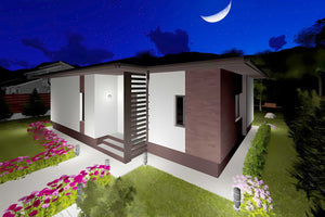 Proiect casa pe structura metalica cu 3 camere si 2 bai 044 - fatada de casa cu piatra imagine 8 thumbnail