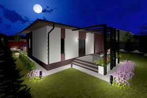 Proiect casa pe structura metalica cu 3 camere si 2 bai 044 - fatada de casa cu piatra imagine 9 thumbnail
