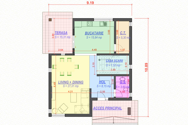 Proiect casa pe structura metalica cu 3 dormitoare 3 bai 034 - plan parter