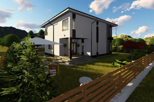 Proiect casa pe structura metalica cu 3 dormitoare 3 bai 034 - fatada de casa exterior imagine 9 thumbnail