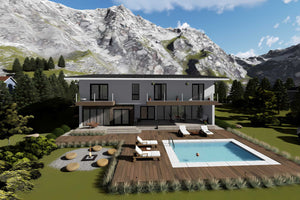 Proiect casa pe structura metalica cu etaj 059 - fatada casa imagine 12 thumbnail