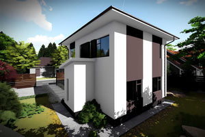 Proiect casa pe structura metalica cu etaj 120 mp 123-076 - fațada casei imagine 3 thumbnail