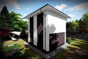 Proiect casa pe structura metalica cu etaj 120 mp 123-076 - fațada casei imagine 4 thumbnail