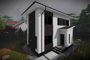 Proiect casa pe structura metalica cu etaj 120 mp 123-076 - fațada casei imagine 5 thumbnail
