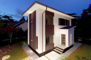 Proiect casa pe structura metalica cu etaj 120 mp 123-076 - fațada casei imagine 7 thumbnail