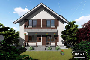 Proiect casa pe structura metalica cu etaj 180 mp 180-070 - model fatada imagine 1 thumbnail