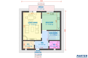 Proiect casa pe structura metalica cu etaj 180 mp 180-070 - plan parter thumbnail