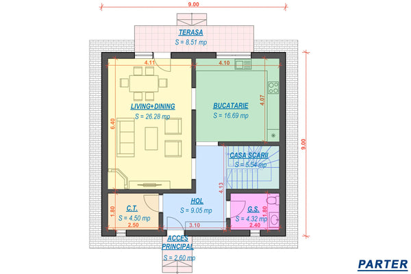 Proiect casa pe structura metalica cu etaj 180 mp 180-070 - plan parter