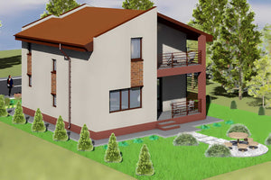 Proiect casa pe structura metalica cu etaj 2 dormitoare 001 - fatada de casa moderna imagine 3 thumbnail
