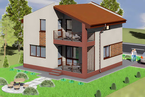 Proiect casa pe structura metalica cu etaj 2 dormitoare 001 - fatada de casa moderna imagine 4 thumbnail