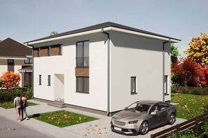 Proiect casa pe structura metalica cu etaj 200 mp 193-094 - fatada casei imagine 2 thumbnail