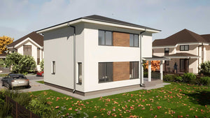 Proiect casa pe structura metalica cu etaj 200 mp 193-094 - fatada casei imagine 5 thumbnail