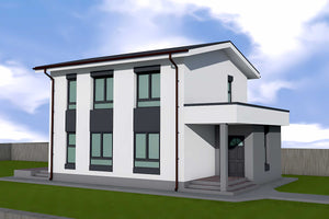 Proiect casa pe structura metalica cu etaj 3 camere 160 mp - imagine fatada 8 thumbnail