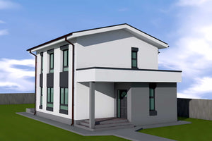 Proiect casa pe structura metalica cu etaj 3 camere 160 mp - imagine fatada 10 thumbnail