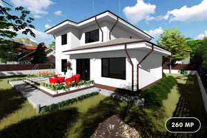 Proiect casa pe structura metalica cu etaj 3 dormitoare 006 - fatada casa alba imagine 1 thumbnail