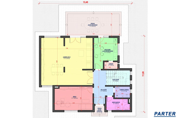 Proiect casa pe structura metalica cu etaj 3 dormitoare 006 - plan casa parter