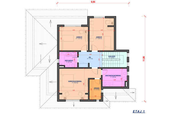 Proiect casa pe structura metalica cu etaj 3 dormitoare 006 - plan casa etaj 1