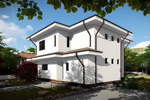 Proiect casa pe structura metalica cu etaj 3 dormitoare 006 - fatada casa alba imagine 5 thumbnail