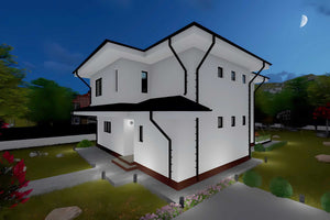 Proiect casa pe structura metalica cu etaj 3 dormitoare 006 - fatada casa alba imagine 11 thumbnail