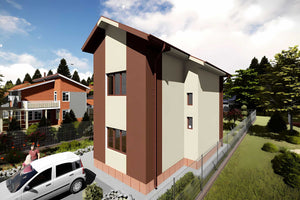 Proiect casa pe structura metalica cu etaj 4 dormitoare 088 - fatada casei imagine 2 thumbnail