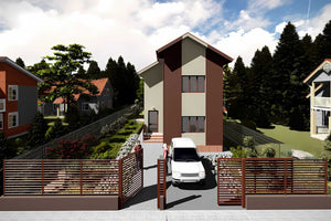 Proiect casa pe structura metalica cu etaj 4 dormitoare 088 - fatada casei imagine 5 thumbnail