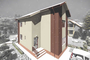 Proiect casa pe structura metalica cu etaj 4 dormitoare 088 - fatada casei imagine 7 thumbnail