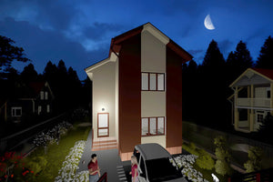 Proiect casa pe structura metalica cu etaj 4 dormitoare 088 - fatada casei imagine 8 thumbnail