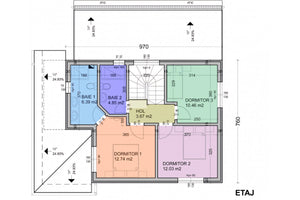 Proiect casa pe structura metalica cu mansarda 4 camere 058 - planul etajului thumbnail