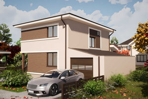 Proiect casa pe structura metalica cu mansarda 4 camere 058 - fatada cu caramida aparenta imagine 4 thumbnail
