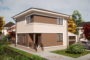 Proiect casa pe structura metalica cu mansarda 4 camere 058 - fatada cu caramida aparenta imagine 5 thumbnail