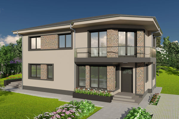 Proiect casa pe structura metalica cu etaj 5 camere si 3 bai - fatada imagine 3