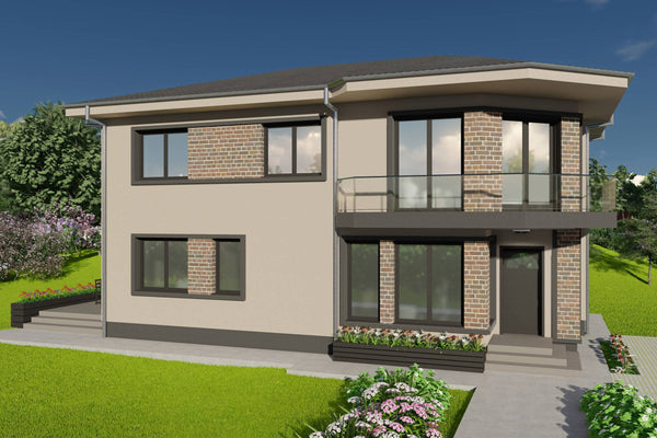 Proiect casa pe structura metalica cu etaj 5 camere si 3 bai - fatada imagine 4