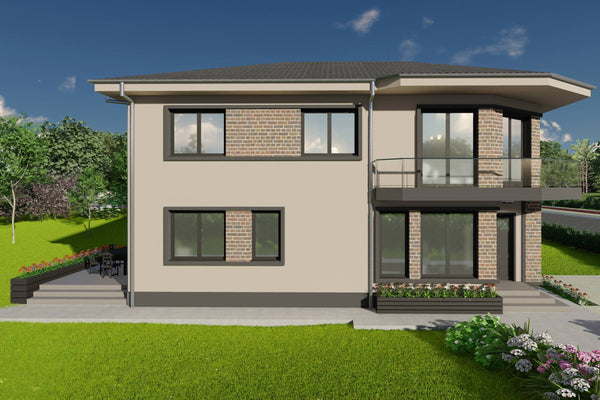 Proiect casa pe structura metalica cu etaj 5 camere si 3 bai - fatada imagine 5